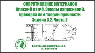 СОПРОМАТ. Эпюры нормальных и касательных напряжений. IV теория прочности. Задача 3.2. Часть 2.