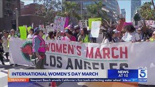 Thousands march through streets of downtown L.A. for International Women's Day