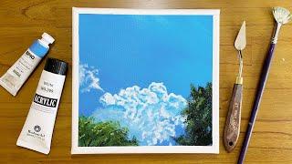 맑고 청량한 하늘 뭉게구름 아크릴화 그리기 | A Clear Blue Sky Clouds Acrylic Painting | ASMRART | 취미미술