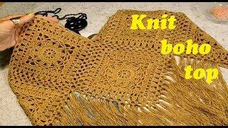 Учимся вязать летний топ в стиле бохо, с бахромой/Knit boho top