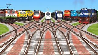 9 TRAINZ Crossing By Curved Bumpy | Branched Railroad Crossings Track | Trains Crossing | steam