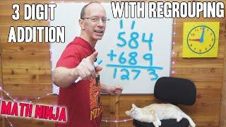 3 Digit Addition with Regrouping for 1st 2nd and 3rd Grade Math Lesson