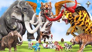 10 Mammoth Elephant Cow vs 10 Giant Tiger Vs Zombie Elephants Fight Baby Cow Saved by Woolly Mammoth