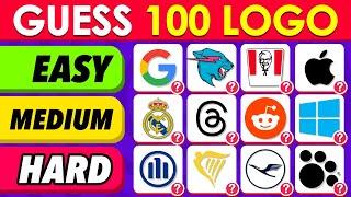 Guess The 100 LOGO In 3 Seconds | Easy, Medium, Hard, Impossible...!