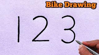 How to draw bike from number 123 | Easy Sport bike drawing for beginners | Number Drawing