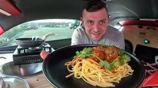 Car Camping At Walmart And Cooking Spaghetti Meatballs