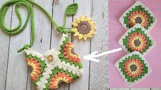 ВЯЖЕМ СУМКУ ВСЕГО ИЗ ТРЁХ КВАДРАТОВcrochet bagHäkeltasche