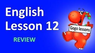 English Lesson 12 - REVIEW. Alphabet, action verbs, animals, food.