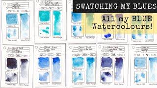 All my Blue Watercolours - Watercolour Swatch Cards - Daniel Smith, Winsor Newton, CassArt