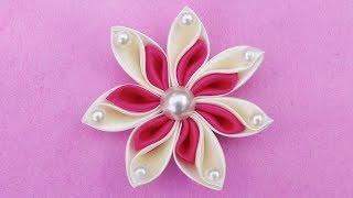 DIY Ribbon Flower I How To Make Kanzashi Ribbon Flower I Flower Hair Clip Tutorial