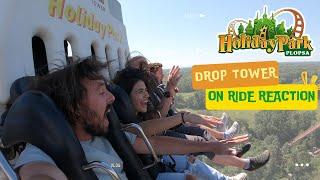 Freaking out on Free Fall Tower at Holiday Park Germany - Full On-Ride Reaction!