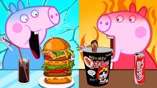 Peppa Mukbang Challenge Hot and Cool Food - Peppa and Roblox Piggy Funny Animation Parody