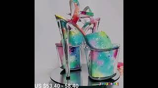 High Stripper Heeled Pole Dance Shoes Shallow Buckle Strap Women Platform Sandals Fetish Nightclub