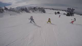 Five years old Vincent & eight yeras old Luizka skiing in France. February 2018