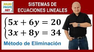 Sistemas de ecuaciones lineales 2×2 por eliminación - Ej. 1