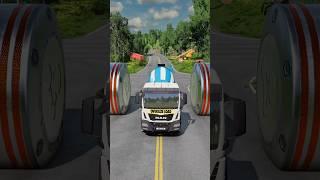 Mix Colour Buses & Semi Cargo Truck vs Bollards crash #shorts #beamngdrive #shortsvideo