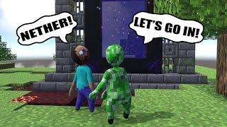 CREEPER AND STEVE GOING TO NETHER in HUMAN FALL FLAT