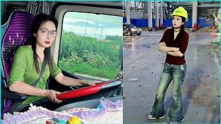 Continuing the journey. Female trailer truck driver Trieu Dai Dinh