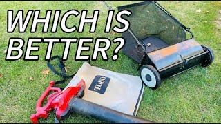 Leaf Vac vs. Lawn Sweeper - My Preferred Method #leafvac #fallcleanup #lawnsweeper