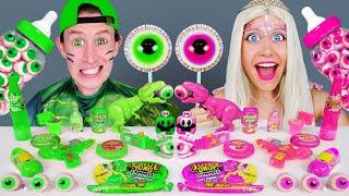 Pink Food VS Green Food Challenge 핑크색 초록색 챌린지 Spiderman vs Capitan Dessert Mukbang by Jelly Bee