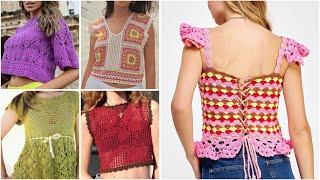 Gorgeous Boho style crochet top | vintage style crochet top designs #crochetcroptop #bohobags