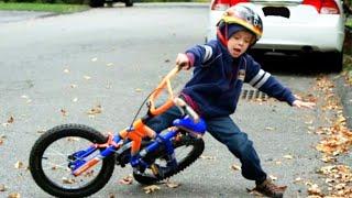 Funny Baby  Clumsy kid Fail with Driving Bike Challenge #woavideo