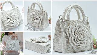 Video lesson on how to crochet a rectangular bag with a round flower Save it for your collection