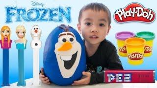 GIANT OLAF Play Doh Surprise Egg | DISNEY FROZEN TOYS | ELSA ANNA PEZ | Ryan | LRH & Toyz