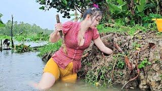 Đào hang bắt Ếch Trúc Phương đục banh bờ tìm con ếch khủng | TNTP T284 - Dig a hole to catch frogs