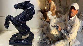 Black Beauty Horse || Incredible Worker Making Black Horse in Marble