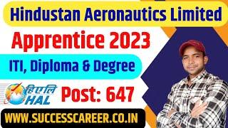 HAL Recruitment 2023 For Apprentice | Hindustan Aeronautics Limited Apprentice 2023 For ITI, Diploma