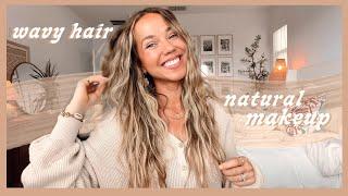 EVERYDAY HAIR & MAKEUP ROUTINE | wavy beach hair tutorial & natural glowy makeup!