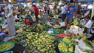 Cambodian Early Morning Vegetable Market - Daily Lifestyle of Vendor Selling Vegetable, Fruit & More