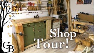 2019 tour of my hand tool woodworking shop (off the power grid)