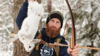 Primitive Bow Catch and Cook! | Stone Arrow Point, Longbow, Wooden Arrow