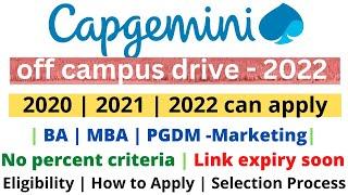 Capgemini Off Campus Virtual Drive for Fresher hiring | No % criteria | 2020 | 2021 | 2022 can apply