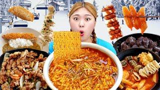 ASMR MUKBANG SKI RESORT FOOD 스키장 먹방 라면 짜장면 떡볶이 분식 EATING SHOW | HIU 하이유
