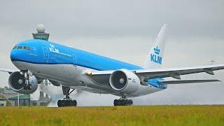 [4K] 1 Hour of CLOSE UP Rainy PlaneSpotting at Schiphol Airport - 66 Aircrafts Landing and TakeOff