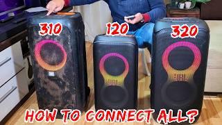 How to CONNECT JBL Partybox 310 with JBL Partybox 320 and 120 to play sound simultaneous NO EDITING