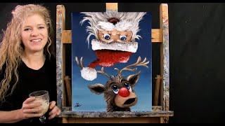 Learn How to Paint SANTA'S DROPPING IN with Acrylic - Paint and Sip at Home - Step by Step Lesson