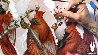 Greg "CRAOLA" Simkins painting 3 heart suit birds for deck of cards