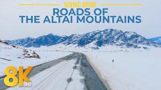 Scenic Winter Roads of the Altai Mountains - 8K HDR Amazing Snowy Scenery with ASMR Road Sound