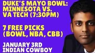 College Football Pick Minnesota vs. Virginia Tech | Duke's Mayo Bowl 1/3/2025 - Indian Cowboy Picks