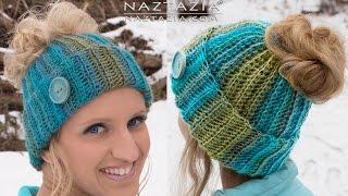 HOW to CROCHET MESSY BUN HAT - Ponytail Hat with Hole on Top