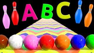  Bowling Ball Adventure Smash Kinetic Sand Letters Pins Animals ABC Alphabet song for Children