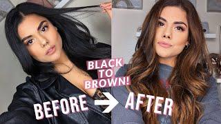 BLACK TO BROWN HAIR COLOR AT HOME! (DIY BALAYAGE HIGHLIGHTS) NO DAMAGE WITH BLEACH!