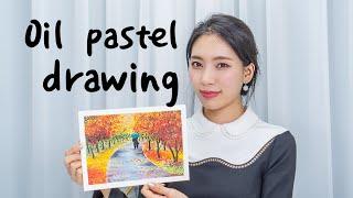 오일파스텔 풍경화 가을 풍경화 가을비 / Oil pastel drawing autumn rain