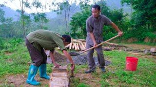 The Country Boy and the Single Old Man prepare concrete pillars to build a two-story wooden house