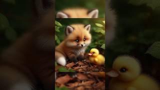 "Foxy Helps a Duckling: A Tale of Friendship and Gratitude! #animals #animalfriendship #shots #Ai