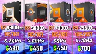 RYZEN 7 9800X3D vs RYZEN 5800X3D vs RYZEN 7800X3D vs RYZEN 7950X3D | Test in 6 Games